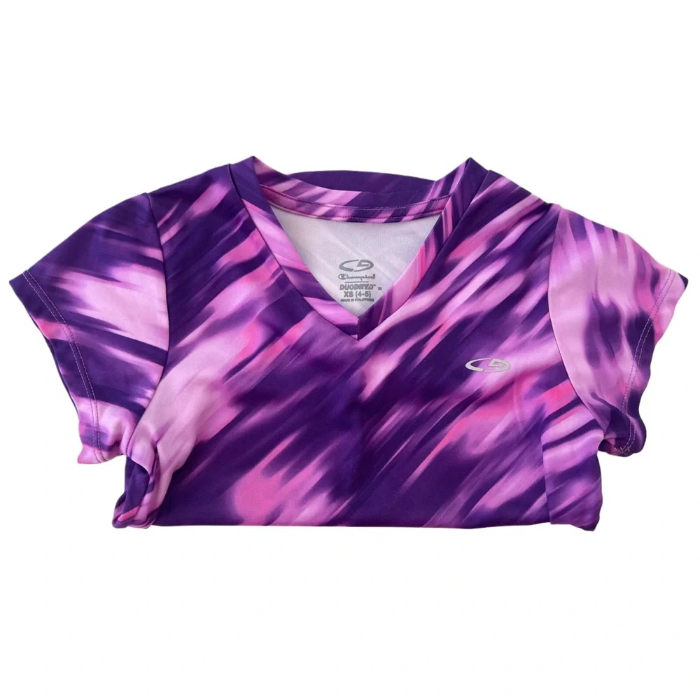 Champion Duo Dry Kids Athletic Shirt & Shorts Set in Purple and Pink | Girls 5T - Picture 4 of 9